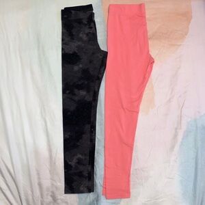 2 Kids Black and Pink Leggings girls size Large 10/12 New